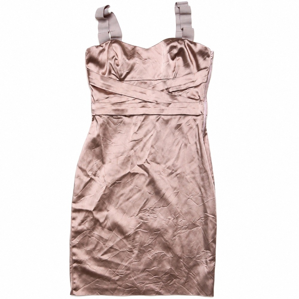 Vintage GUESS Satin Bodycon Dress Women's IT 42 Dusty Rose Ruched Y2K Italy